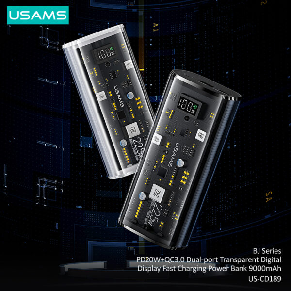 USAMS 9000mAh Transparent Digital Display Power Bank PD20W