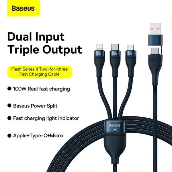 Baseus TWO-FOR-THREE Fast Charging Cable