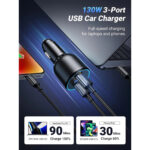 UGREEN 130W 3-Port Fast Car Charger
