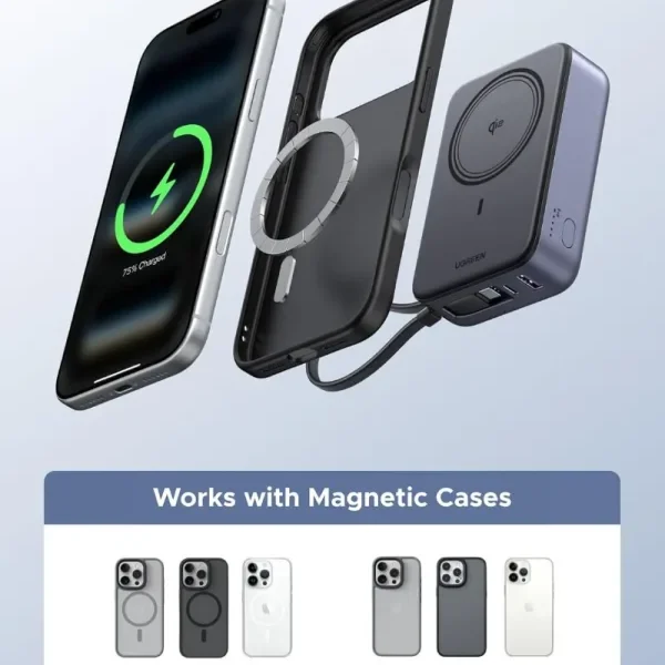 Ugreen 20k mah 30w Qi2 15w Magsafe Magnetic Built in Cable Version